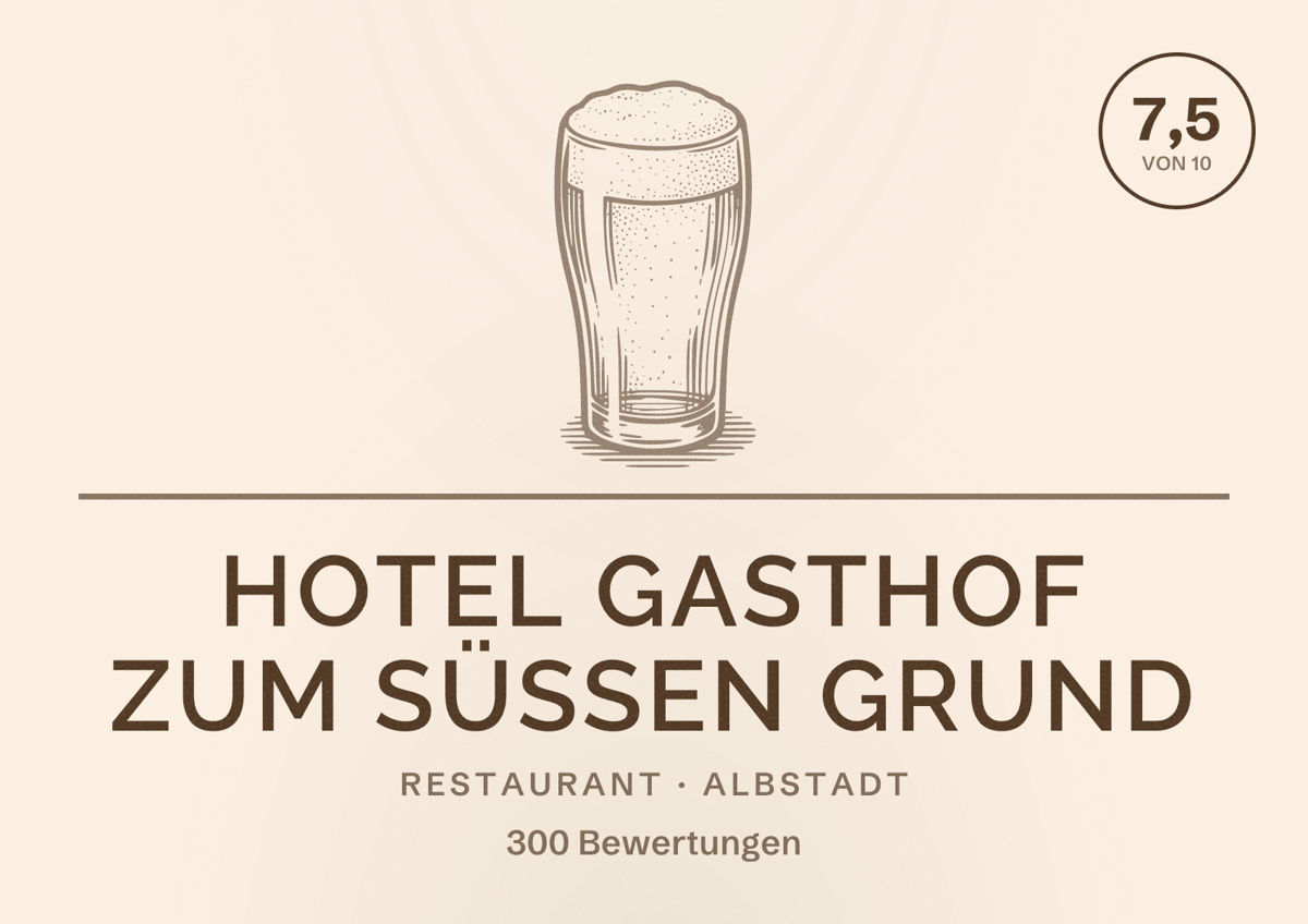 Illustriertes Poster von Hotel Gasthof Zum Süßen Grund, Restaurant in Albstadt: Bewertung 7,5 von 10 aus 300 Bewertungen