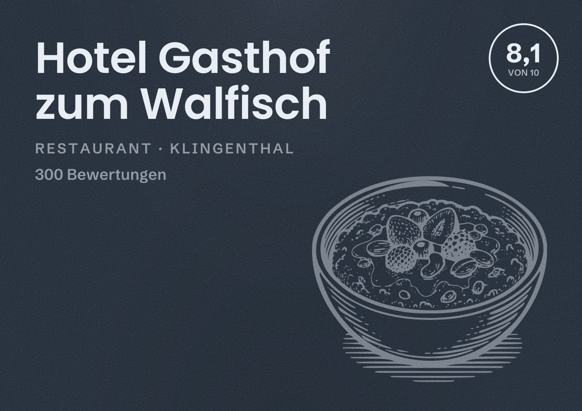 Illustriertes Poster von Hotel Gasthof zum Walfisch, Restaurant in Klingenthal: Bewertung 8,1 von 10 aus 300 Bewertungen