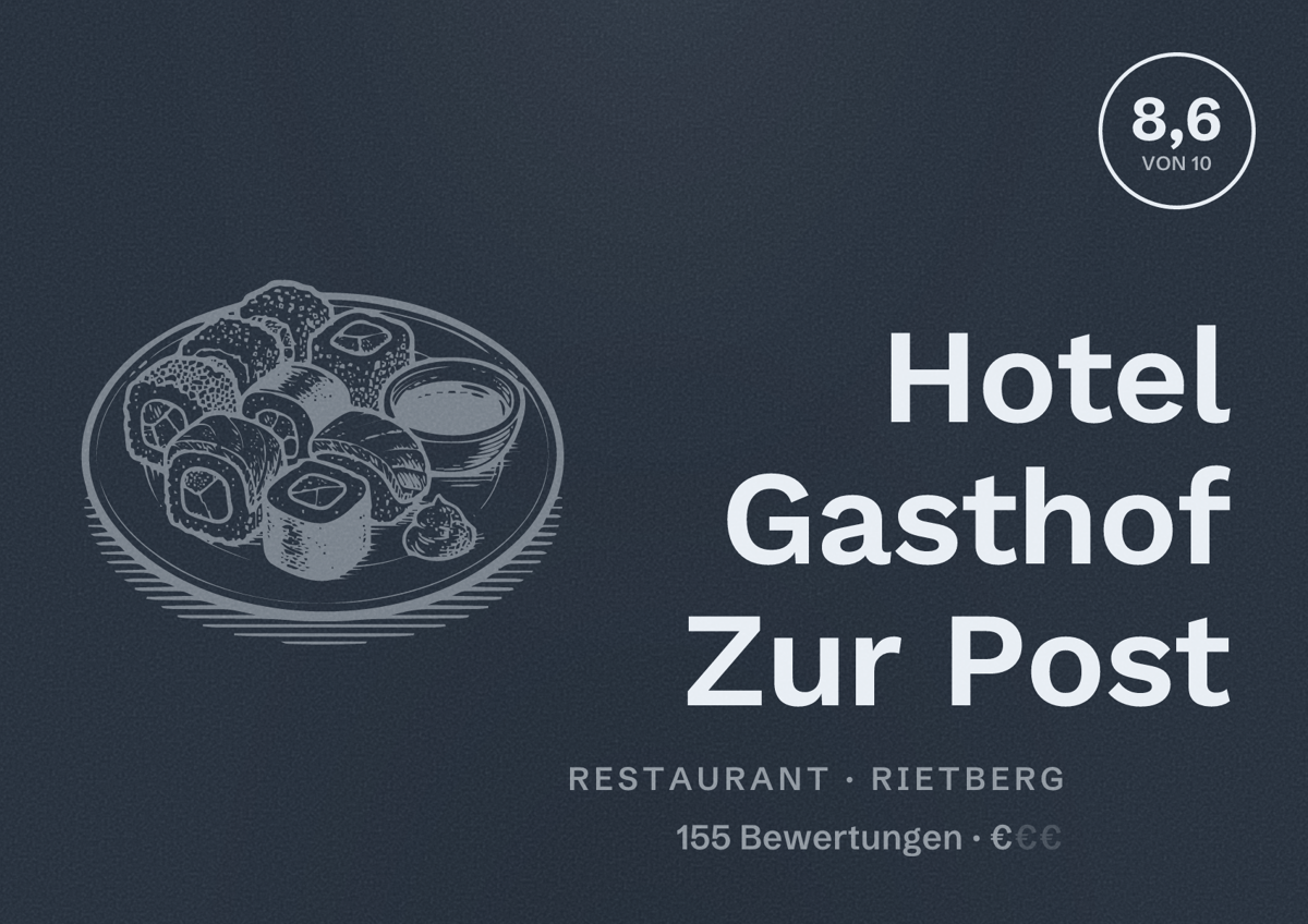 Illustriertes Poster von Hotel Gasthof Zur Post, Restaurant in Rietberg: Bewertung 8,6 von 10 aus 155 Bewertungen, Preisniveau €