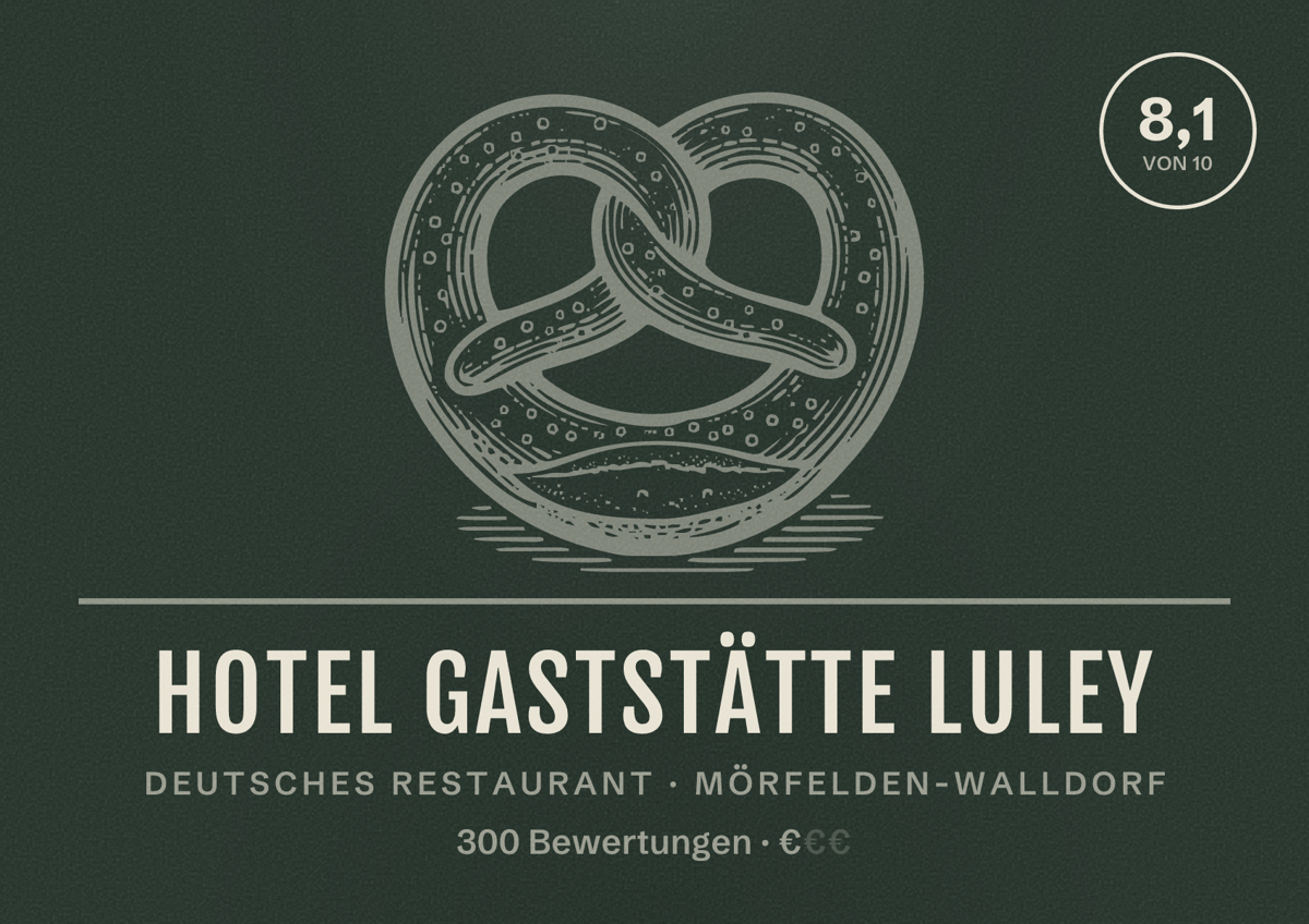 Illustriertes Poster von Hotel Gaststätte Luley, Deutsches Restaurant in Mörfelden-Walldorf: Bewertung 8,1 von 10 aus 300 Bewertungen, Preisniveau €