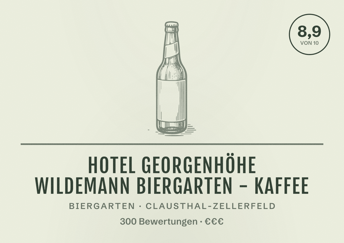Illustriertes Poster von Hotel Georgenhöhe Wildemann Biergarten - Kaffee, Biergarten in Clausthal-Zellerfeld: Bewertung 8,9 von 10 aus 300 Bewertungen, Preisniveau €€€