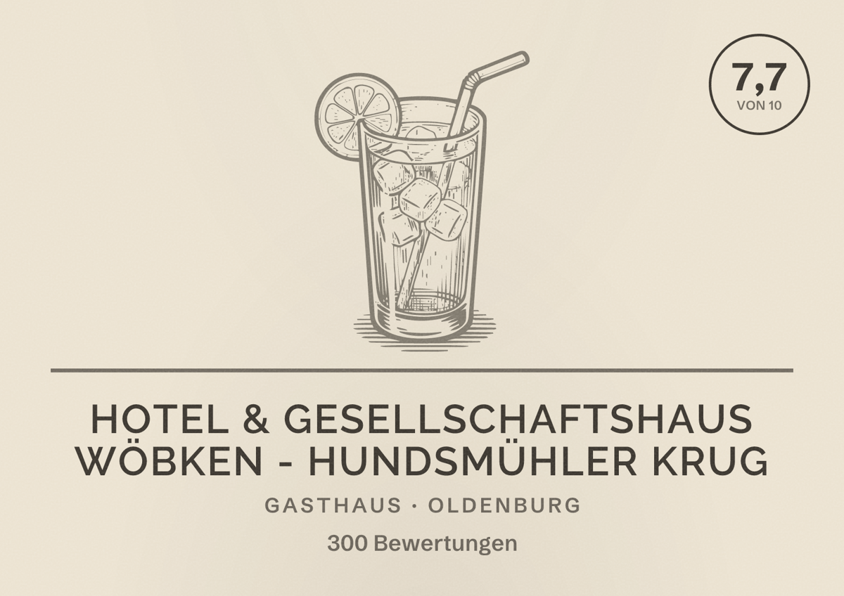 Illustriertes Poster von Hotel & Gesellschaftshaus Wöbken - Hundsmühler Krug, Gasthaus in Oldenburg: Bewertung 7,7 von 10 aus 300 Bewertungen