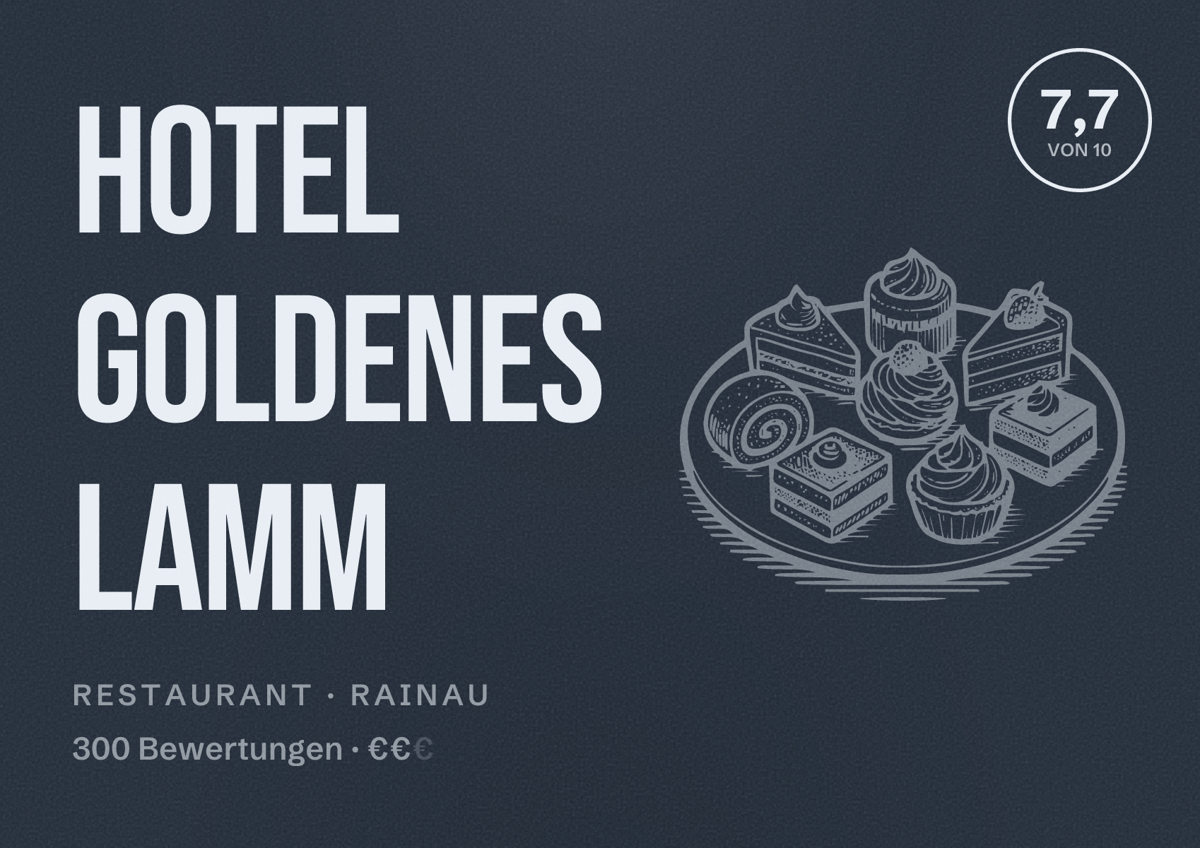 Illustriertes Poster von Hotel Goldenes Lamm, Restaurant in Rainau: Bewertung 7,7 von 10 aus 300 Bewertungen, Preisniveau €€