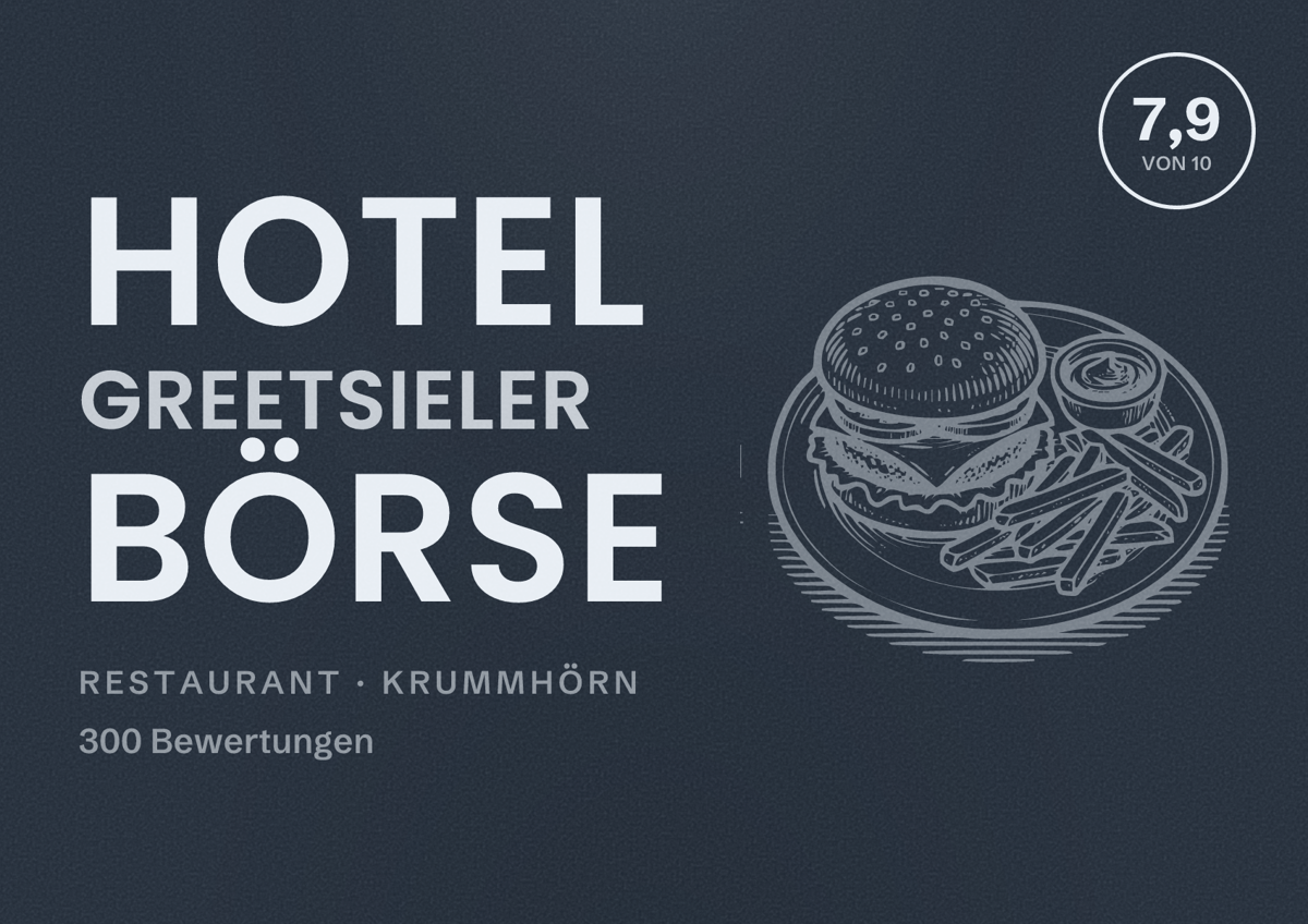Illustriertes Poster von Hotel Greetsieler Börse, Restaurant in Krummhörn: Bewertung 7,9 von 10 aus 300 Bewertungen