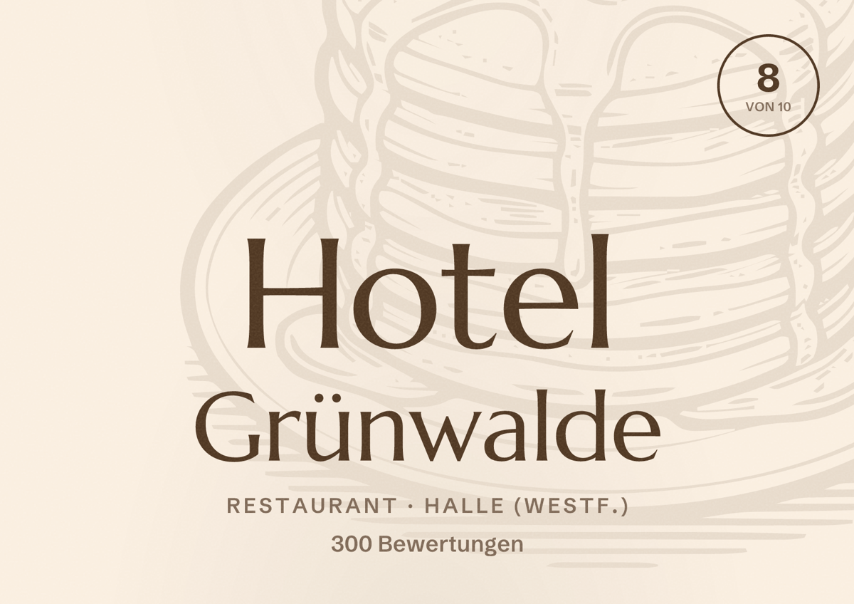 Illustriertes Poster von Hotel Grünwalde, Restaurant in Halle (Westf.): Bewertung 8 von 10 aus 300 Bewertungen