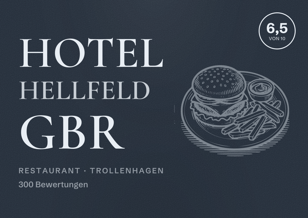 Illustriertes Poster von Hotel Hellfeld GbR, Restaurant in Trollenhagen: Bewertung 6,5 von 10 aus 300 Bewertungen