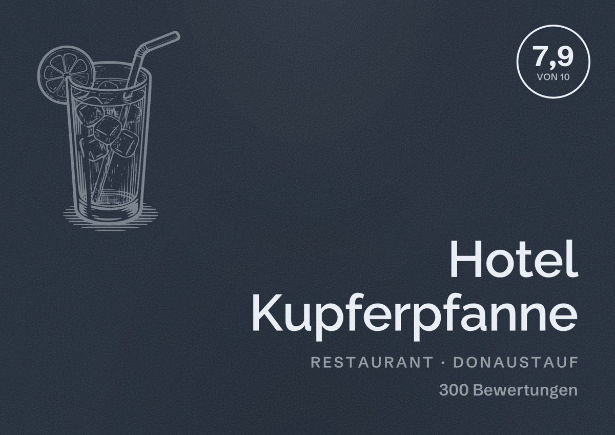 Illustriertes Poster von Hotel Kupferpfanne, Restaurant in Donaustauf: Bewertung 7,9 von 10 aus 300 Bewertungen