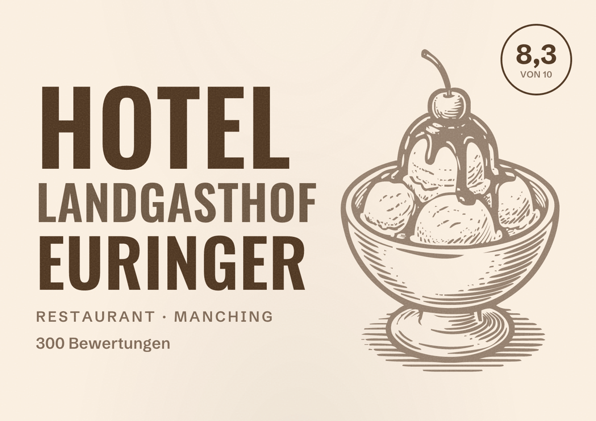 Illustriertes Poster von Hotel Landgasthof Euringer, Restaurant in Manching: Bewertung 8,3 von 10 aus 300 Bewertungen