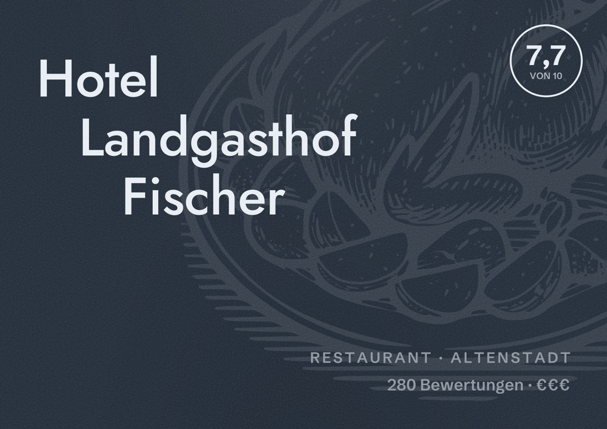 Illustriertes Poster von Hotel Landgasthof Fischer, Restaurant in Altenstadt: Bewertung 7,7 von 10 aus 280 Bewertungen, Preisniveau €€€