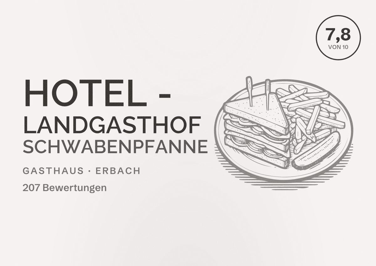 Illustriertes Poster von Hotel - Landgasthof Schwabenpfanne, Gasthaus in Erbach: Bewertung 7,8 von 10 aus 207 Bewertungen