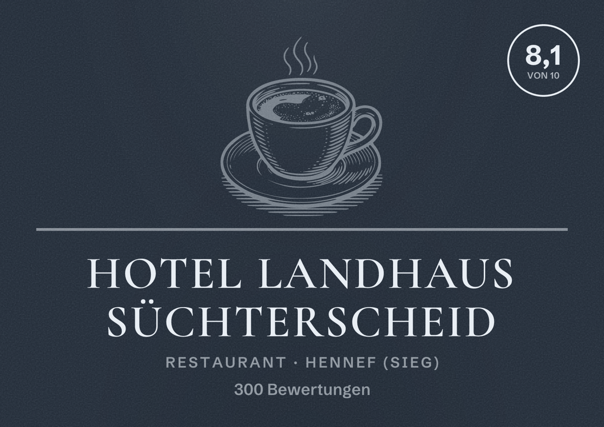 Illustriertes Poster von Hotel Landhaus Süchterscheid, Restaurant in Hennef (Sieg): Bewertung 8,1 von 10 aus 300 Bewertungen