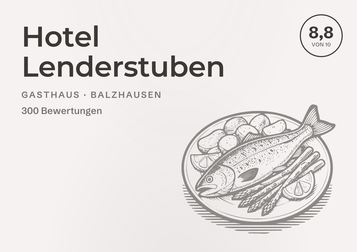 Illustriertes Poster von Hotel Lenderstuben, Gasthaus in Balzhausen: Bewertung 8,8 von 10 aus 300 Bewertungen