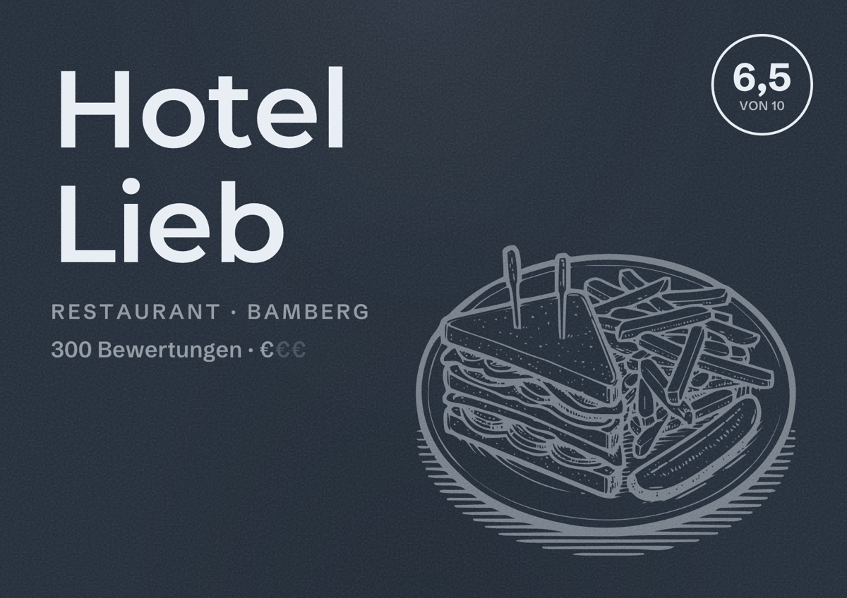 Illustriertes Poster von Hotel Lieb, Restaurant in Bamberg: Bewertung 6,5 von 10 aus 300 Bewertungen, Preisniveau €
