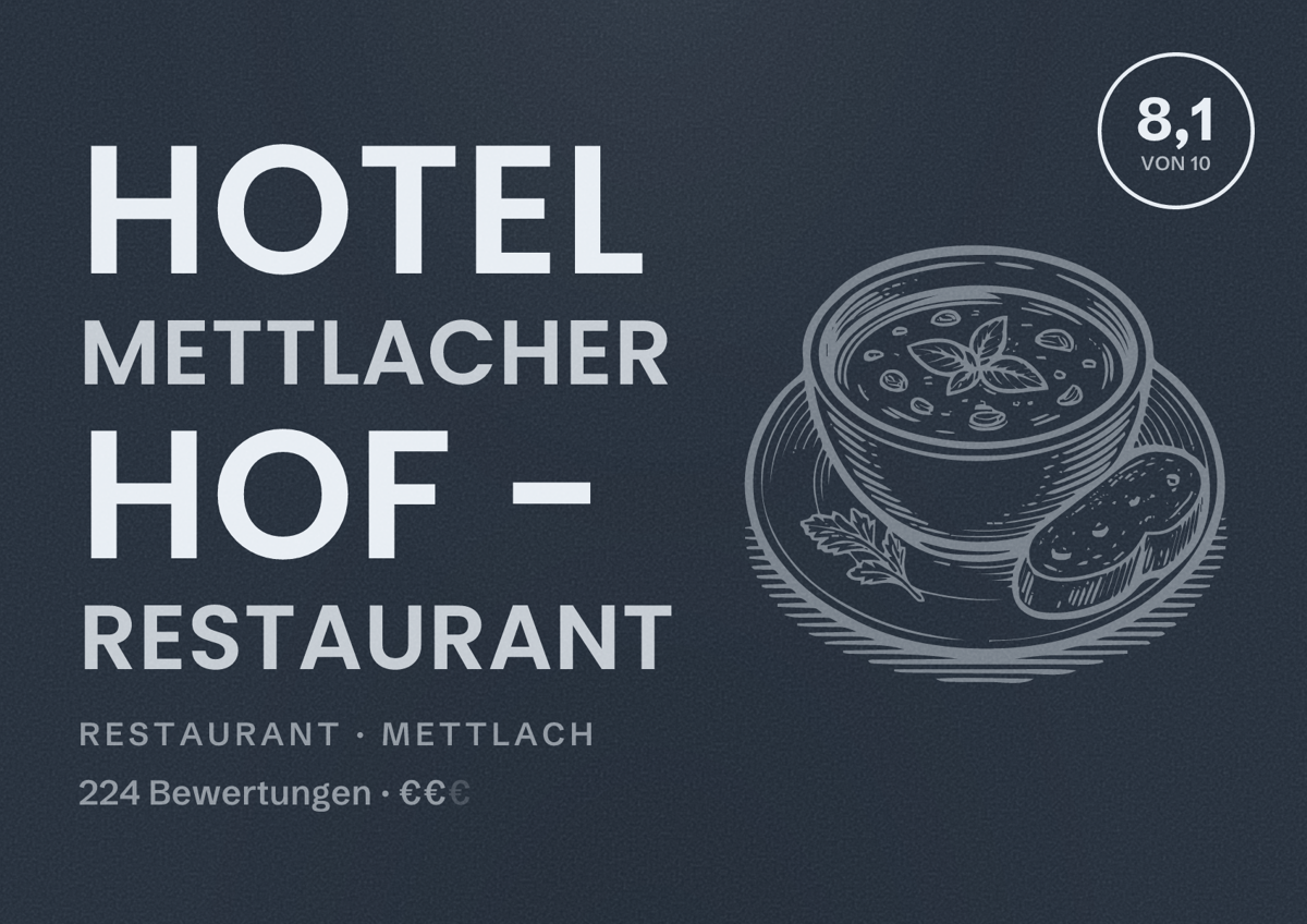 Illustriertes Poster von Hotel Mettlacher Hof - Restaurant, Restaurant in Mettlach: Bewertung 8,1 von 10 aus 224 Bewertungen, Preisniveau €€