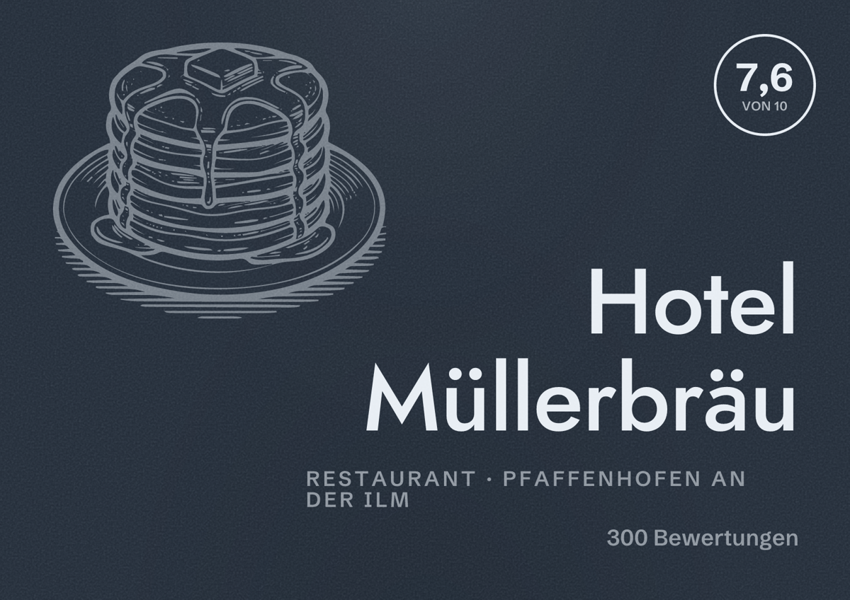 Illustriertes Poster von Hotel Müllerbräu, Restaurant in Pfaffenhofen an der Ilm: Bewertung 7,6 von 10 aus 300 Bewertungen