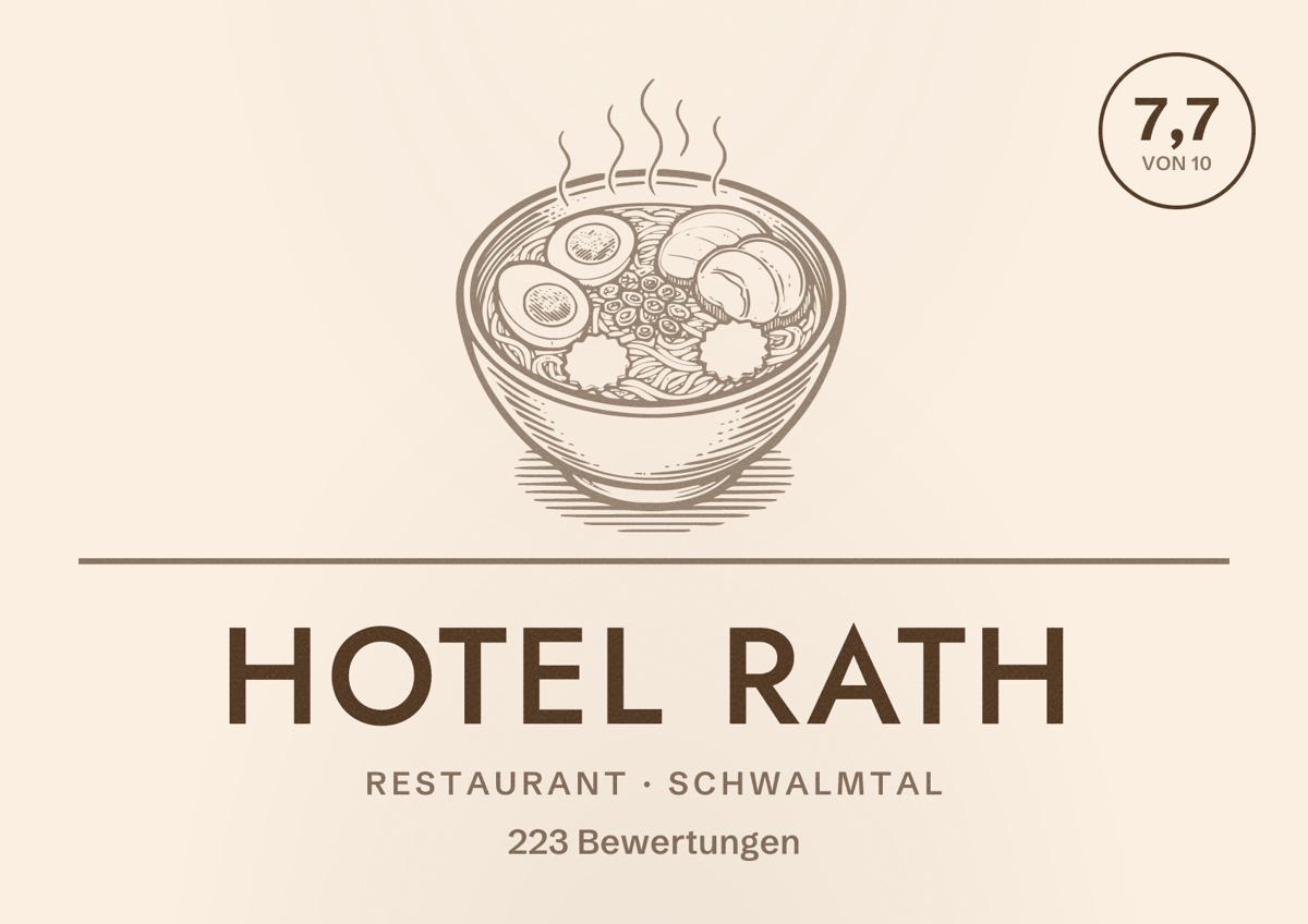 Illustriertes Poster von Hotel Rath, Restaurant in Schwalmtal: Bewertung 7,7 von 10 aus 223 Bewertungen