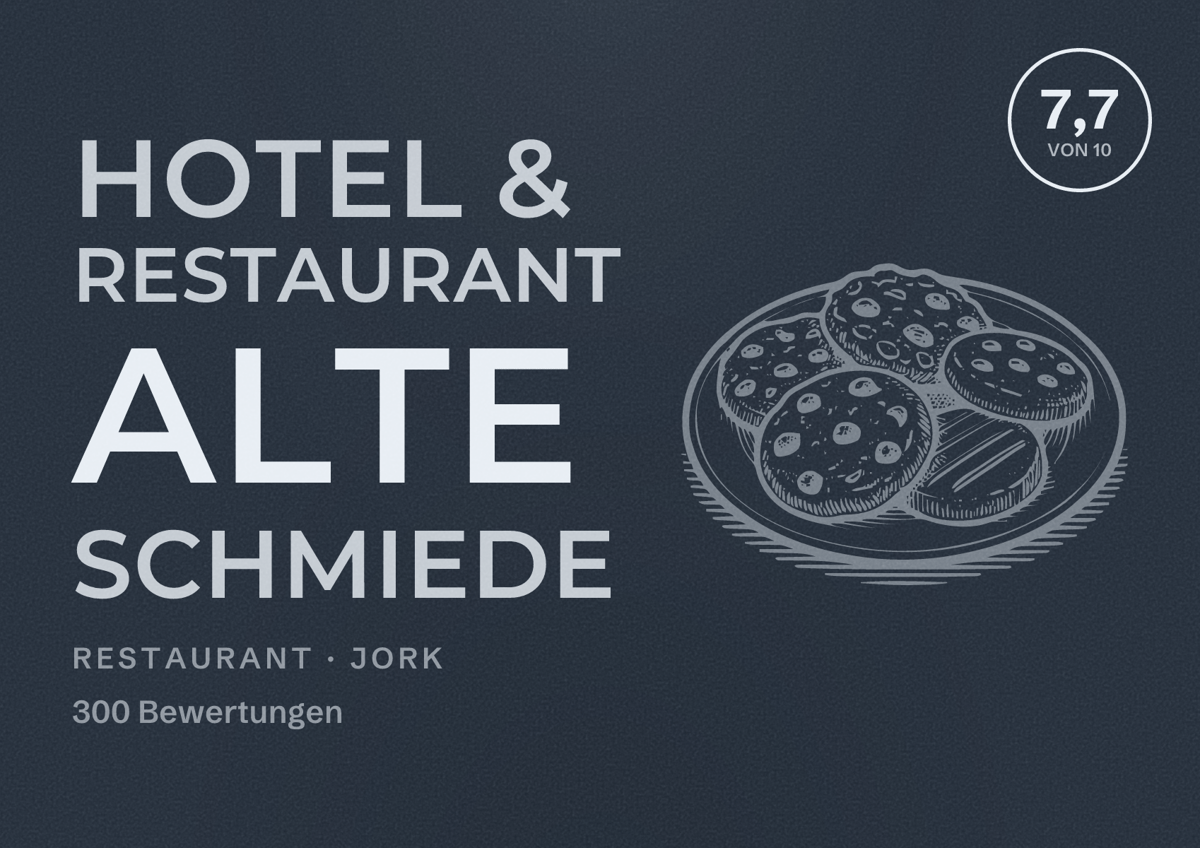 Illustriertes Poster von Hotel & Restaurant Alte Schmiede, Restaurant in Jork: Bewertung 7,7 von 10 aus 300 Bewertungen