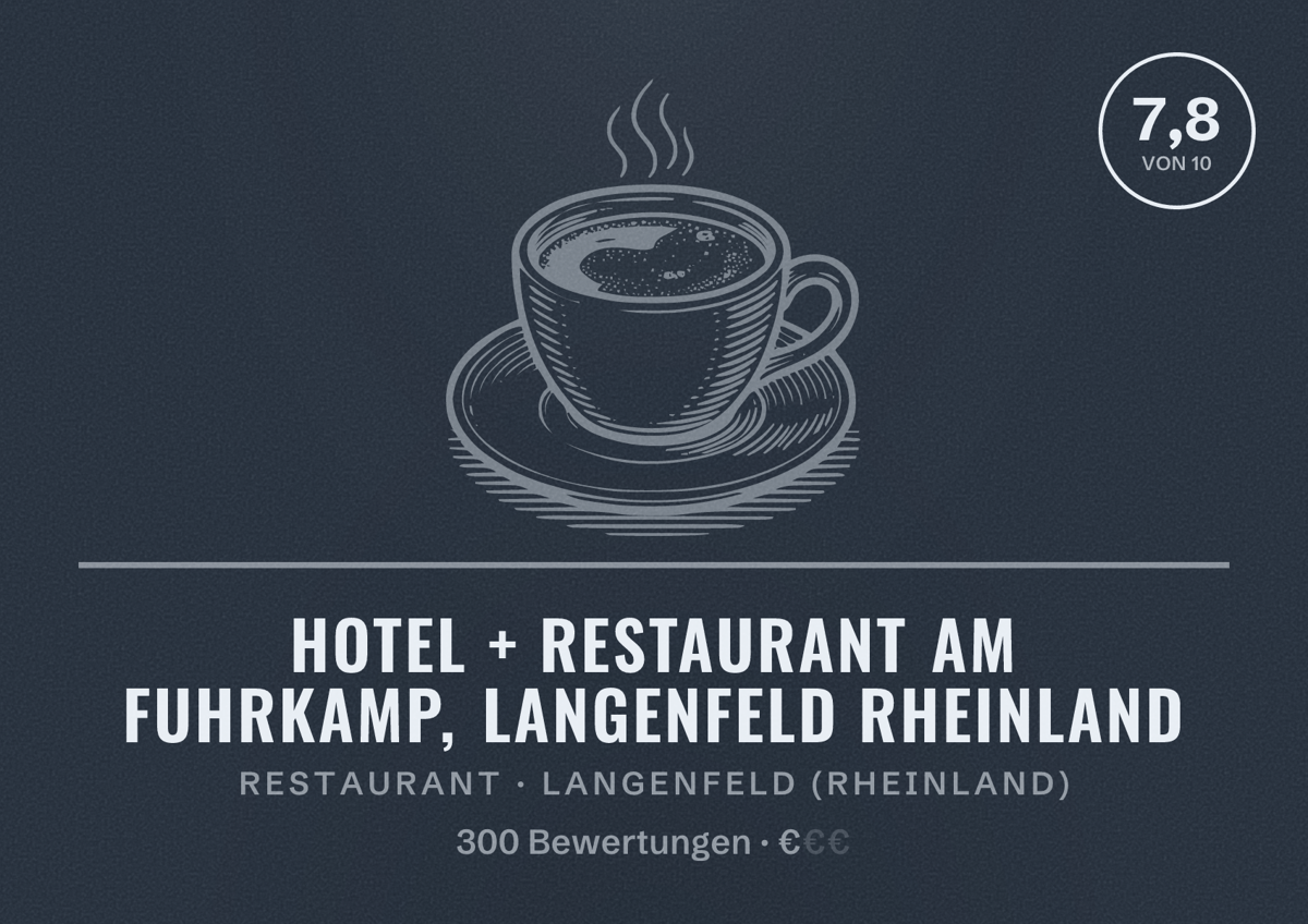 Illustriertes Poster von Hotel + Restaurant Am Fuhrkamp, Langenfeld Rheinland, Restaurant in Langenfeld (Rheinland): Bewertung 7,8 von 10 aus 300 Bewertungen, Preisniveau €