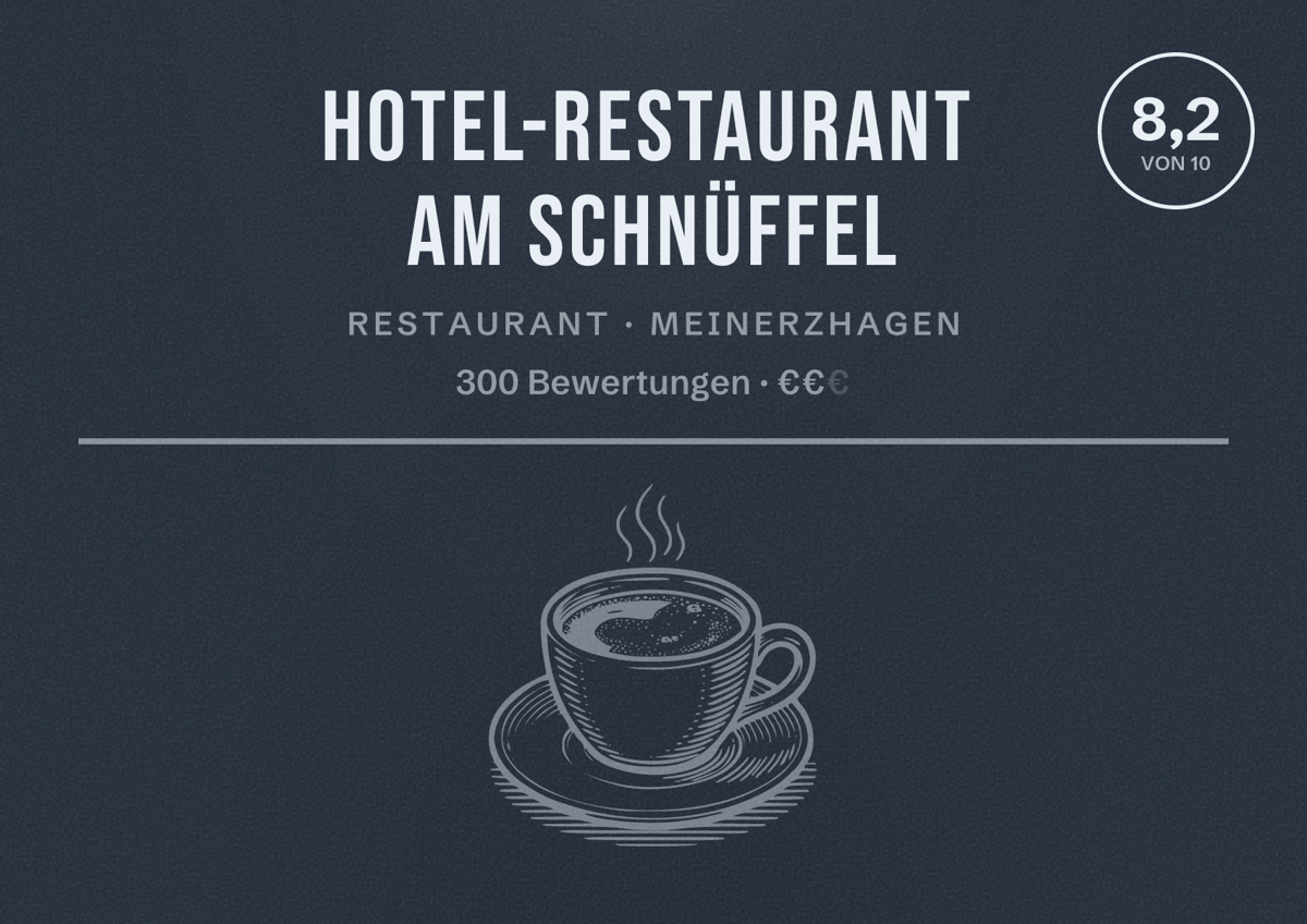 Illustriertes Poster von Hotel-Restaurant Am Schnüffel, Restaurant in Meinerzhagen: Bewertung 8,2 von 10 aus 300 Bewertungen, Preisniveau €€