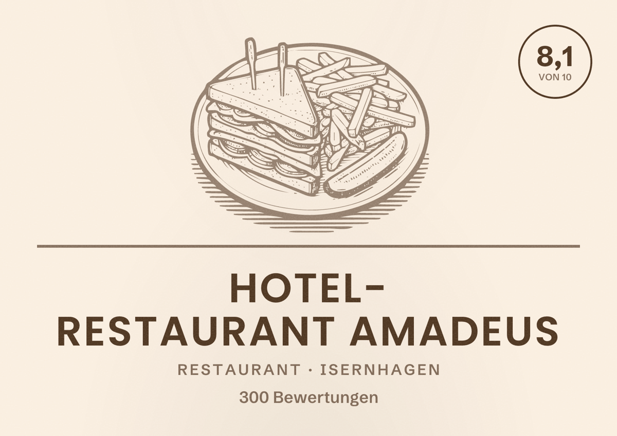 Illustriertes Poster von Hotel- Restaurant Amadeus, Restaurant in Isernhagen: Bewertung 8,1 von 10 aus 300 Bewertungen