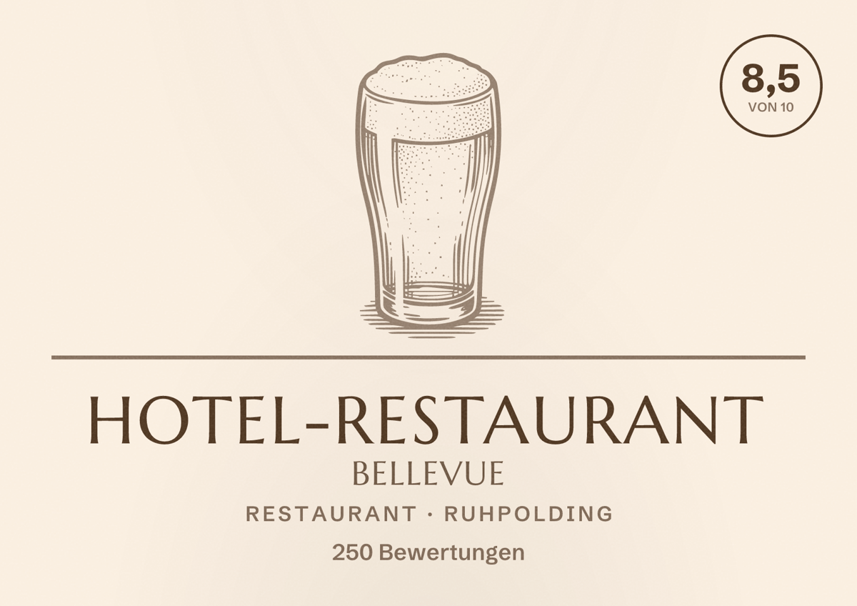 Illustriertes Poster von Hotel-Restaurant Bellevue, Restaurant in Ruhpolding: Bewertung 8,5 von 10 aus 250 Bewertungen