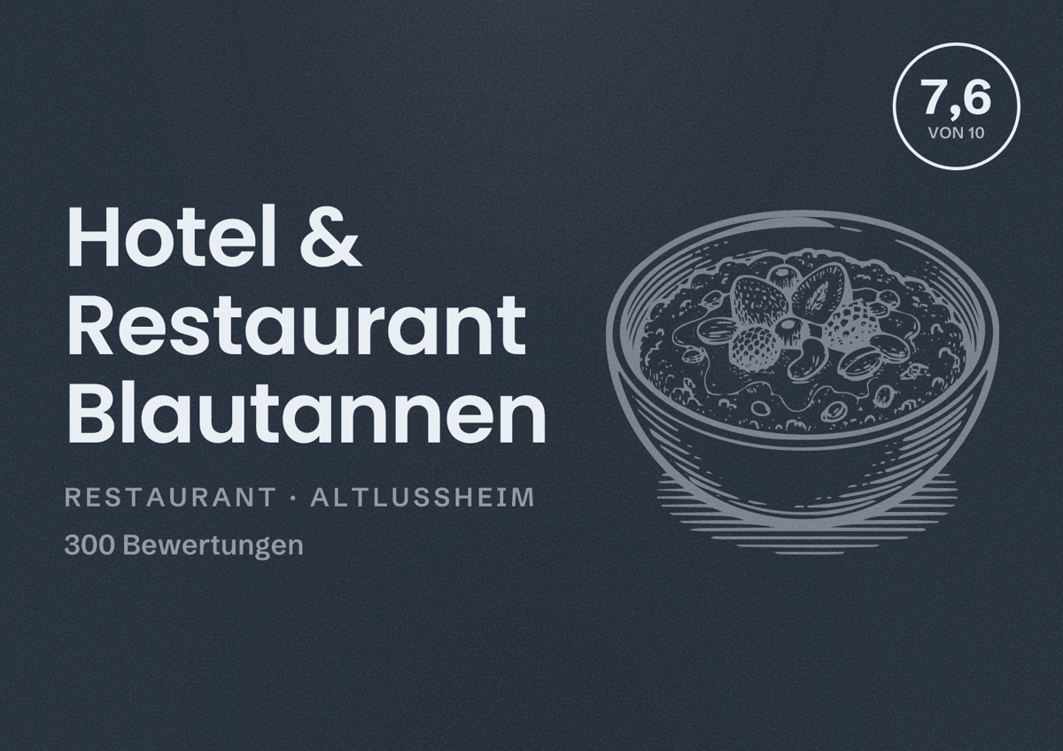 Illustriertes Poster von Hotel & Restaurant Blautannen, Restaurant in Altlußheim: Bewertung 7,6 von 10 aus 300 Bewertungen