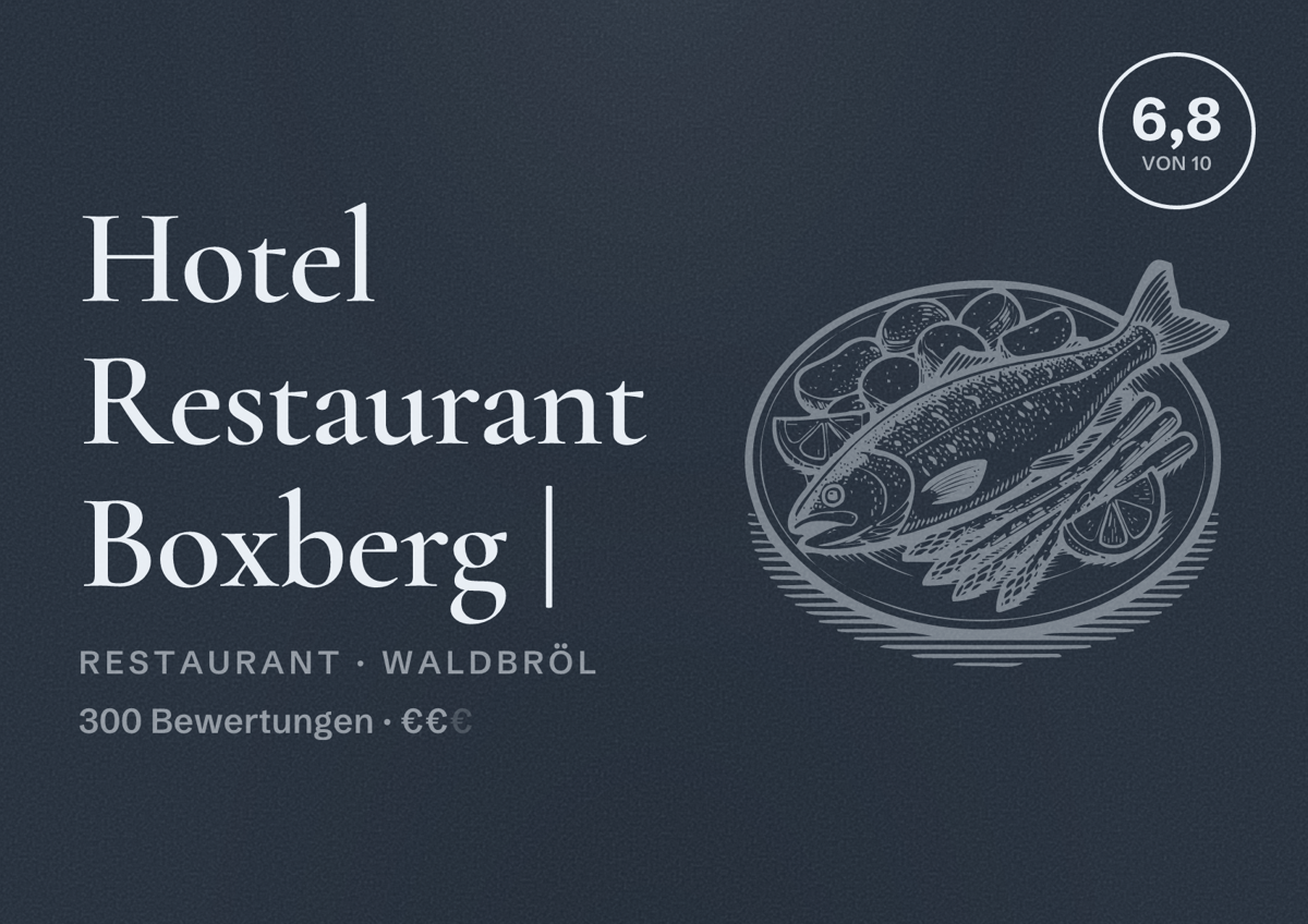 Illustriertes Poster von Hotel Restaurant Boxberg |, Restaurant in Waldbröl: Bewertung 6,8 von 10 aus 300 Bewertungen, Preisniveau €€