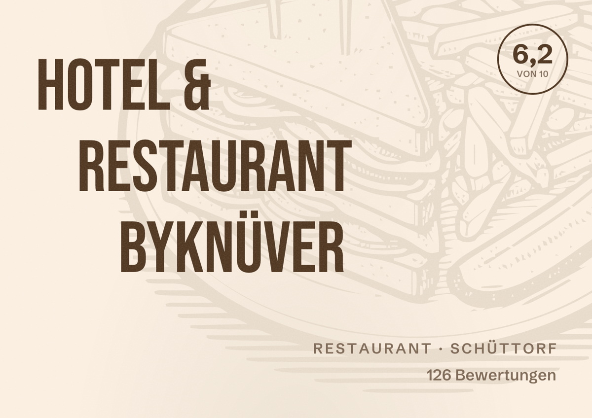 Illustriertes Poster von Hotel & Restaurant Byknüver, Restaurant in Schüttorf: Bewertung 6,2 von 10 aus 126 Bewertungen