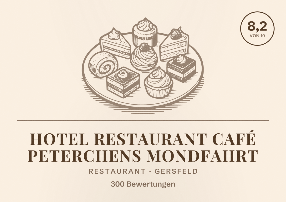 Illustriertes Poster von Hotel Restaurant Café Peterchens Mondfahrt, Restaurant in Gersfeld: Bewertung 8,2 von 10 aus 300 Bewertungen