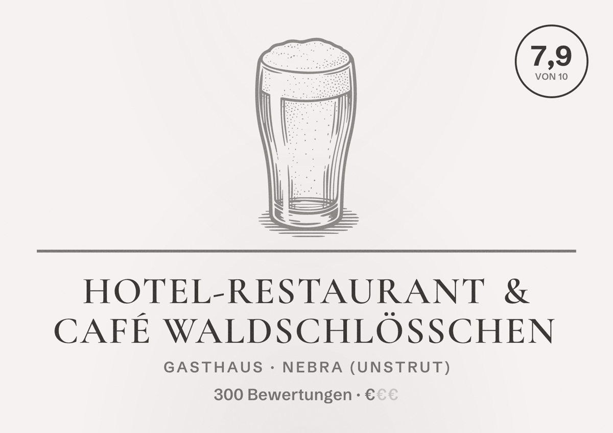 Illustriertes Poster von Hotel-Restaurant & Café Waldschlösschen, Gasthaus in Nebra (Unstrut): Bewertung 7,9 von 10 aus 300 Bewertungen, Preisniveau €