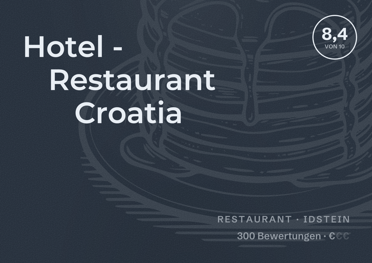 Illustriertes Poster von Hotel - Restaurant Croatia, Restaurant in Idstein: Bewertung 8,4 von 10 aus 300 Bewertungen, Preisniveau €