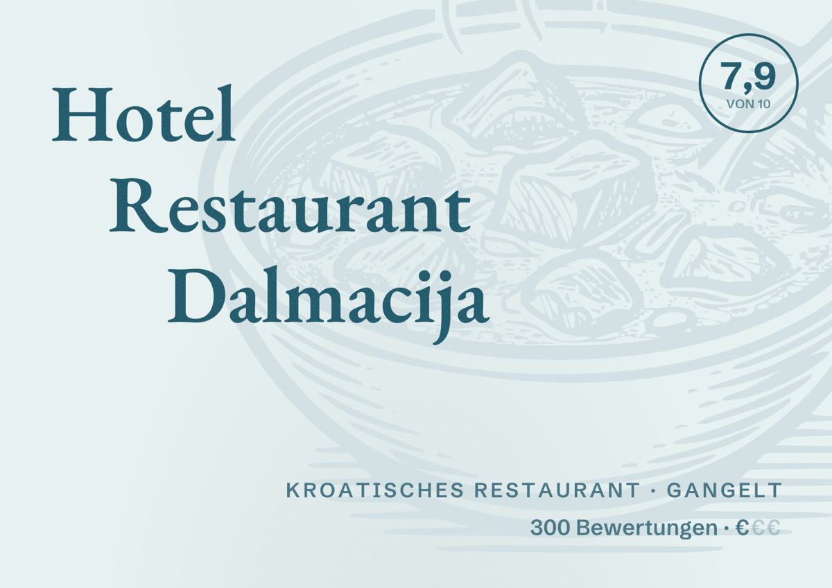 Illustriertes Poster von Hotel Restaurant Dalmacija, Kroatisches Restaurant in Gangelt: Bewertung 7,9 von 10 aus 300 Bewertungen, Preisniveau €
