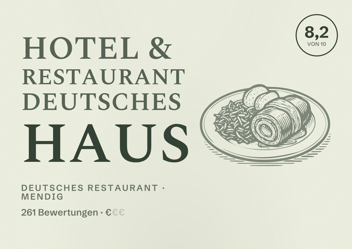 Illustriertes Poster von Hotel & Restaurant Deutsches Haus, Deutsches Restaurant in Mendig: Bewertung 8,2 von 10 aus 261 Bewertungen, Preisniveau €