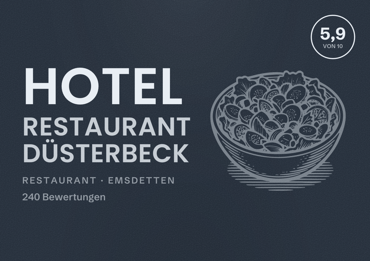 Illustriertes Poster von Hotel Restaurant Düsterbeck, Restaurant in Emsdetten: Bewertung 5,9 von 10 aus 240 Bewertungen
