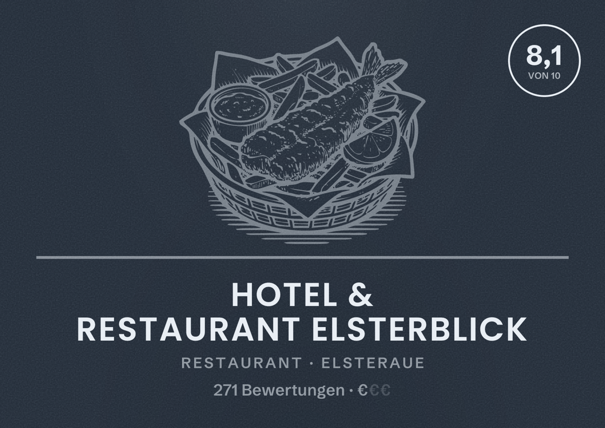 Illustriertes Poster von Hotel & Restaurant Elsterblick, Restaurant in Elsteraue: Bewertung 8,1 von 10 aus 271 Bewertungen, Preisniveau €