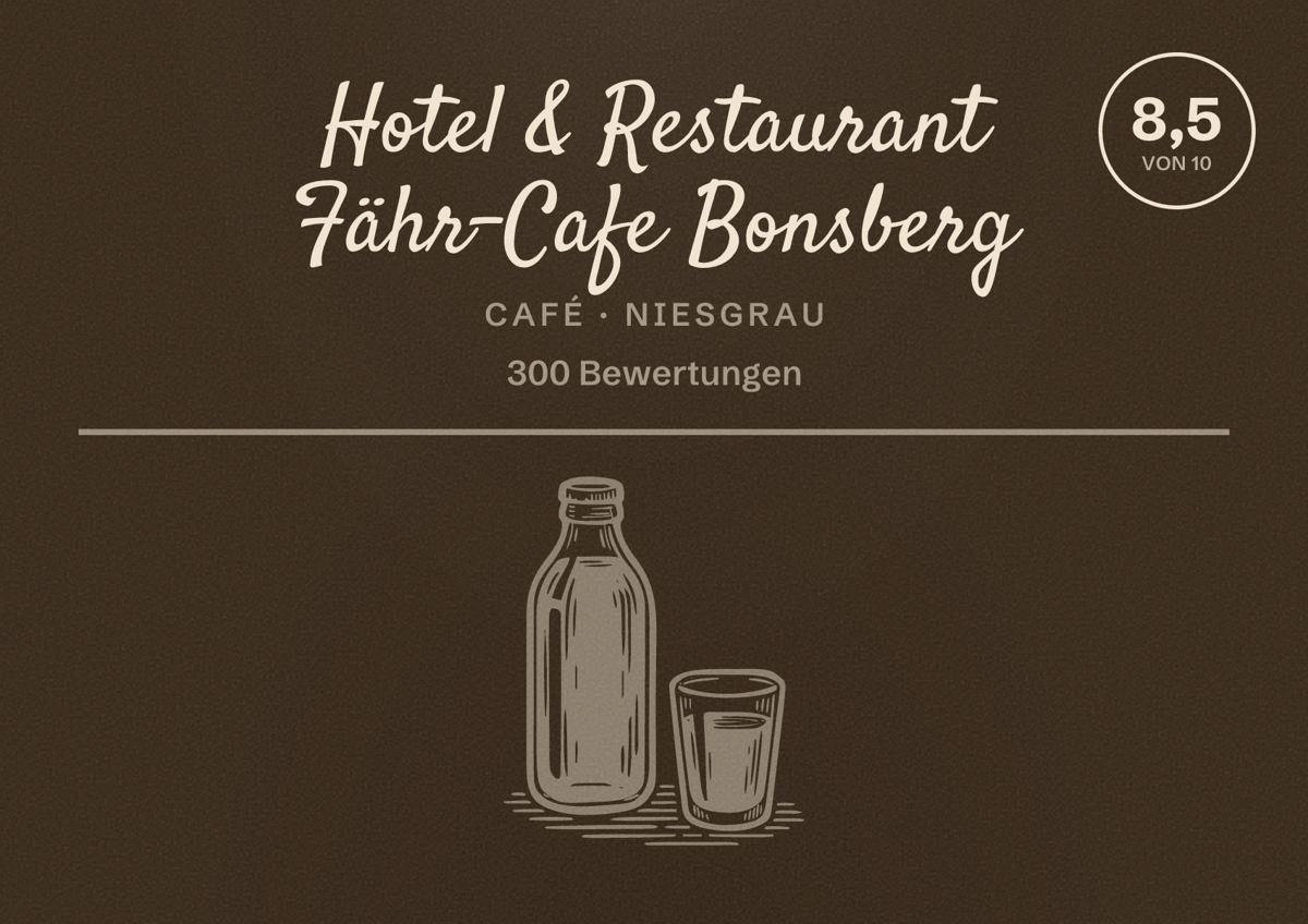 Illustriertes Poster von Hotel & Restaurant Fähr-Cafe Bonsberg, Café in Niesgrau: Bewertung 8,5 von 10 aus 300 Bewertungen