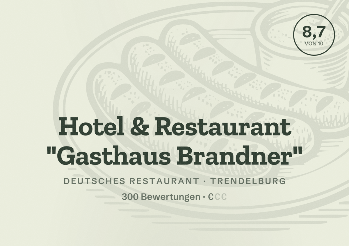Illustriertes Poster von Hotel & Restaurant "Gasthaus Brandner", Deutsches Restaurant in Trendelburg: Bewertung 8,7 von 10 aus 300 Bewertungen, Preisniveau €