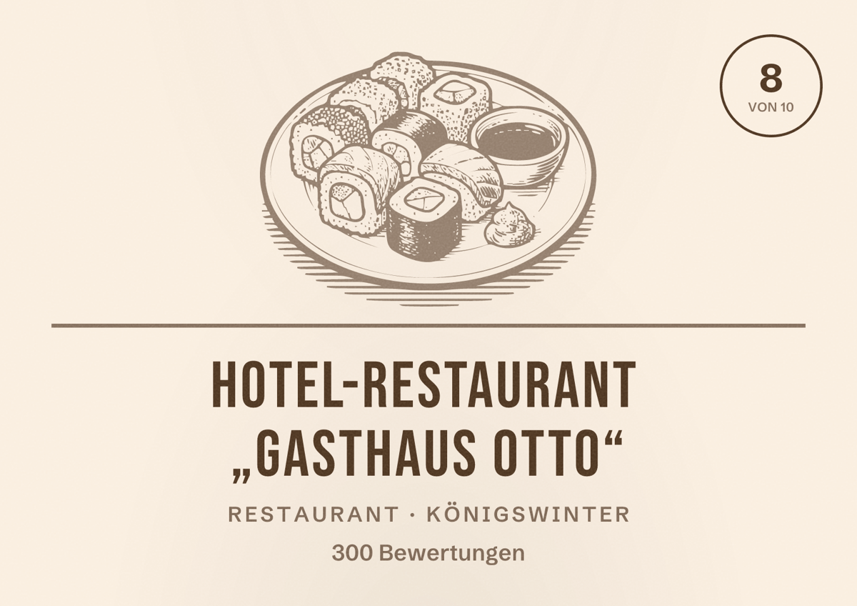 Illustriertes Poster von Hotel-Restaurant „Gasthaus Otto“, Restaurant in Königswinter: Bewertung 8 von 10 aus 300 Bewertungen