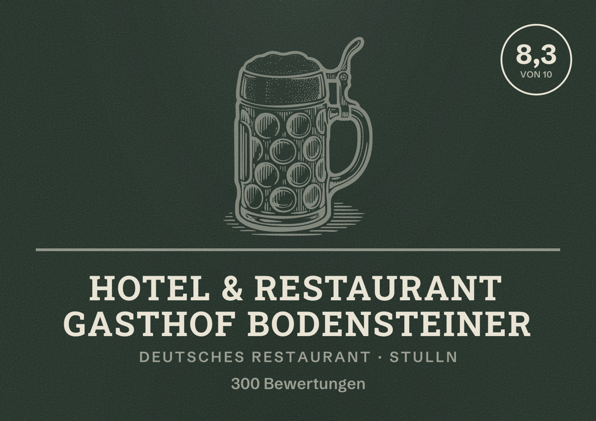 Illustriertes Poster von Hotel & Restaurant Gasthof Bodensteiner, Deutsches Restaurant in Stulln: Bewertung 8,3 von 10 aus 300 Bewertungen