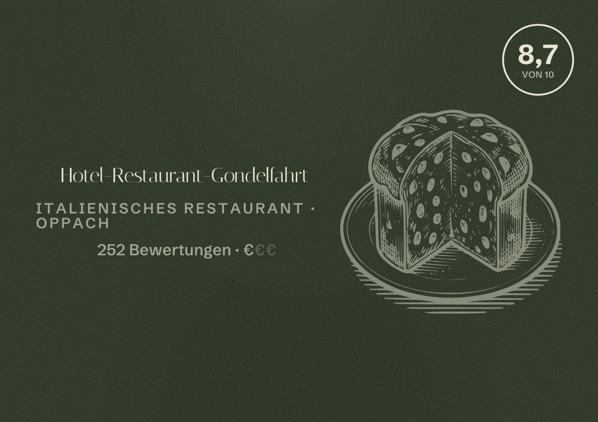 Illustriertes Poster von Hotel-Restaurant-Gondelfahrt, Italienisches Restaurant in Oppach: Bewertung 8,7 von 10 aus 252 Bewertungen, Preisniveau €