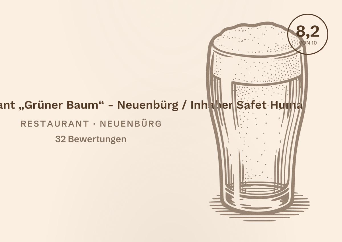 Illustriertes Poster von Hotel & Restaurant „Grüner Baum“ - Neuenbürg / Inhaber Safet Humaj, Restaurant in Neuenbürg: Bewertung 8,2 von 10 aus 32 Bewertungen