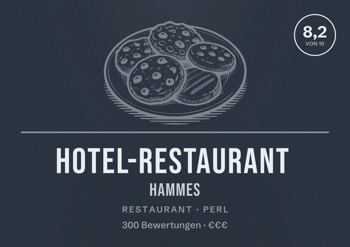 Illustriertes Poster von Hotel-Restaurant Hammes, Restaurant in Perl: Bewertung 8,2 von 10 aus 300 Bewertungen, Preisniveau €€€
