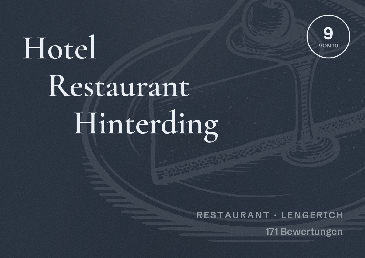 Illustriertes Poster von Hotel Restaurant Hinterding, Restaurant in Lengerich: Bewertung 9 von 10 aus 171 Bewertungen