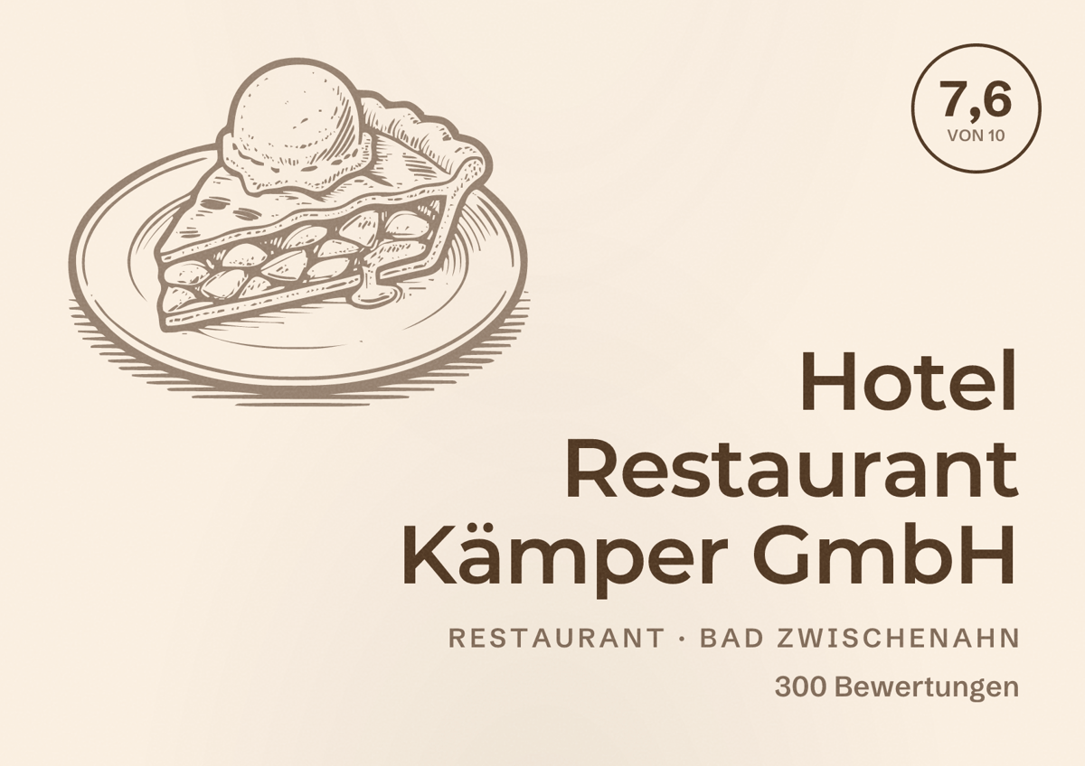 Illustriertes Poster von Hotel Restaurant Kämper GmbH, Restaurant in Bad Zwischenahn: Bewertung 7,6 von 10 aus 300 Bewertungen