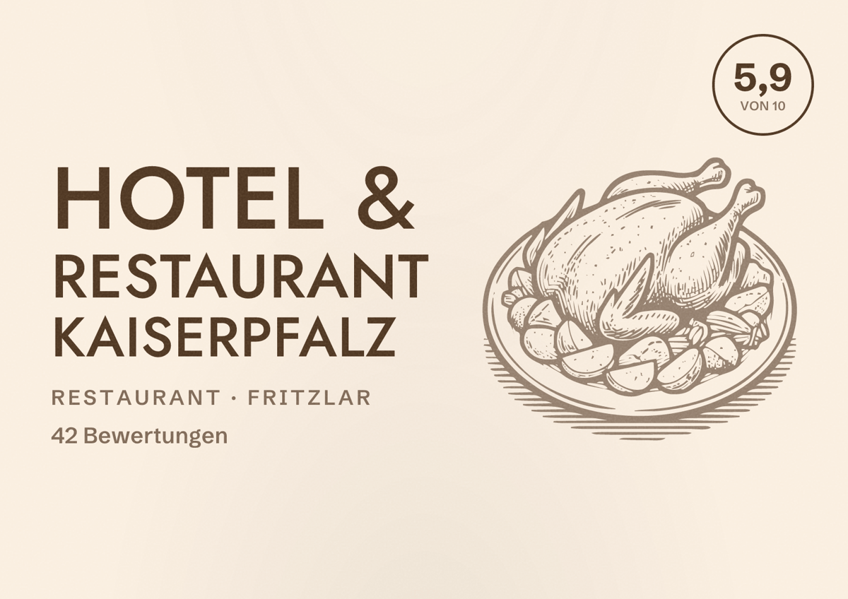 Illustriertes Poster von Hotel & Restaurant Kaiserpfalz, Restaurant in Fritzlar: Bewertung 5,9 von 10 aus 42 Bewertungen