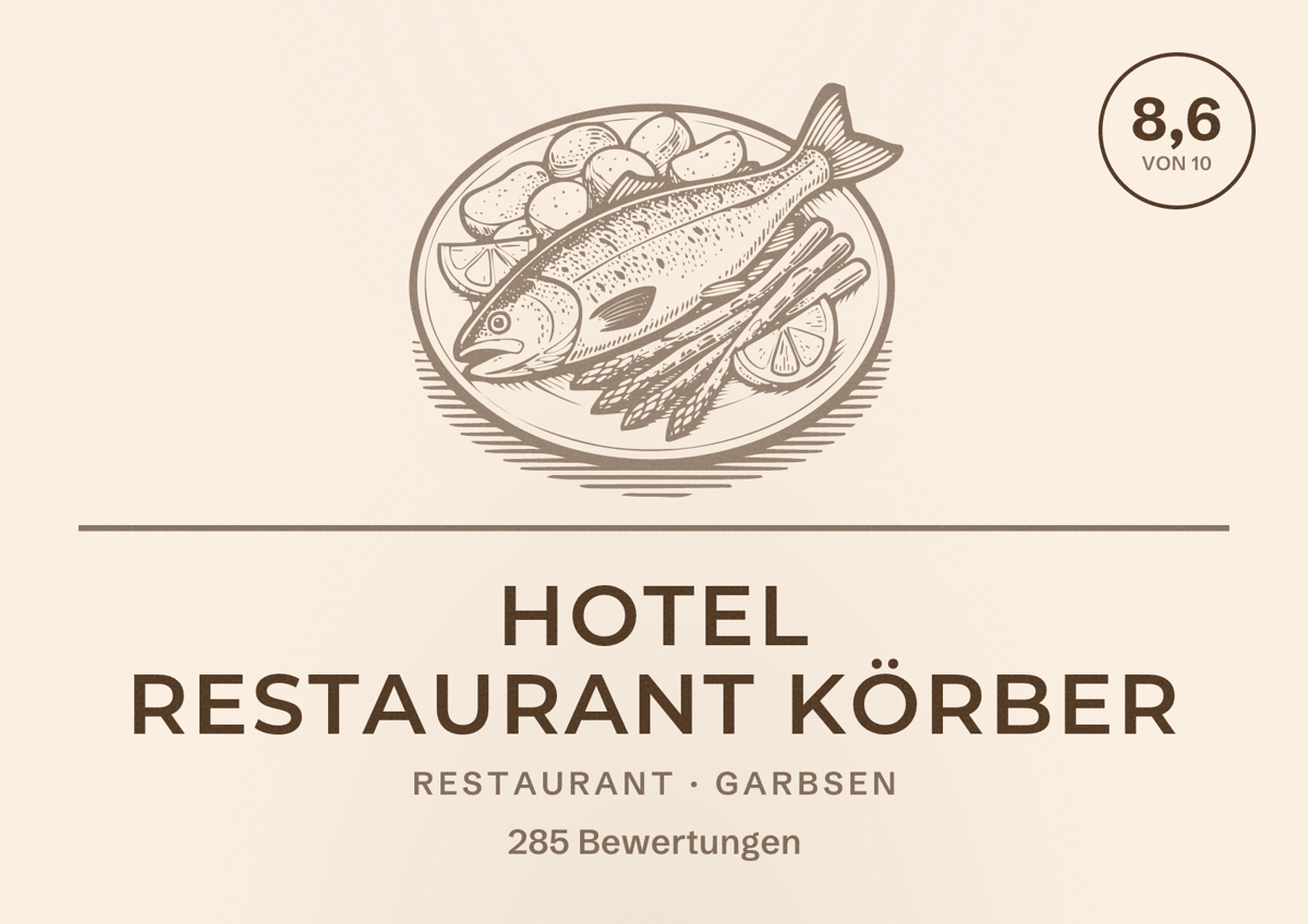 Illustriertes Poster von Hotel Restaurant Körber, Restaurant in Garbsen: Bewertung 8,6 von 10 aus 285 Bewertungen