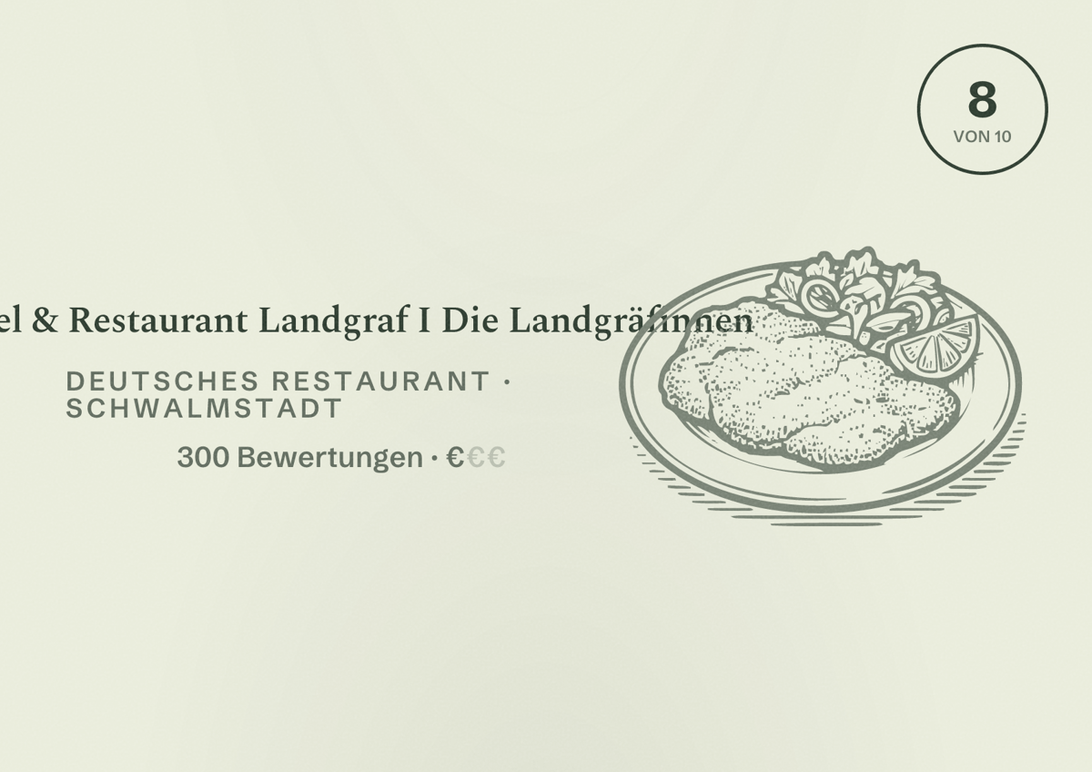 Illustriertes Poster von Hotel & Restaurant Landgraf I Die Landgräfinnen, Deutsches Restaurant in Schwalmstadt: Bewertung 8 von 10 aus 300 Bewertungen, Preisniveau €