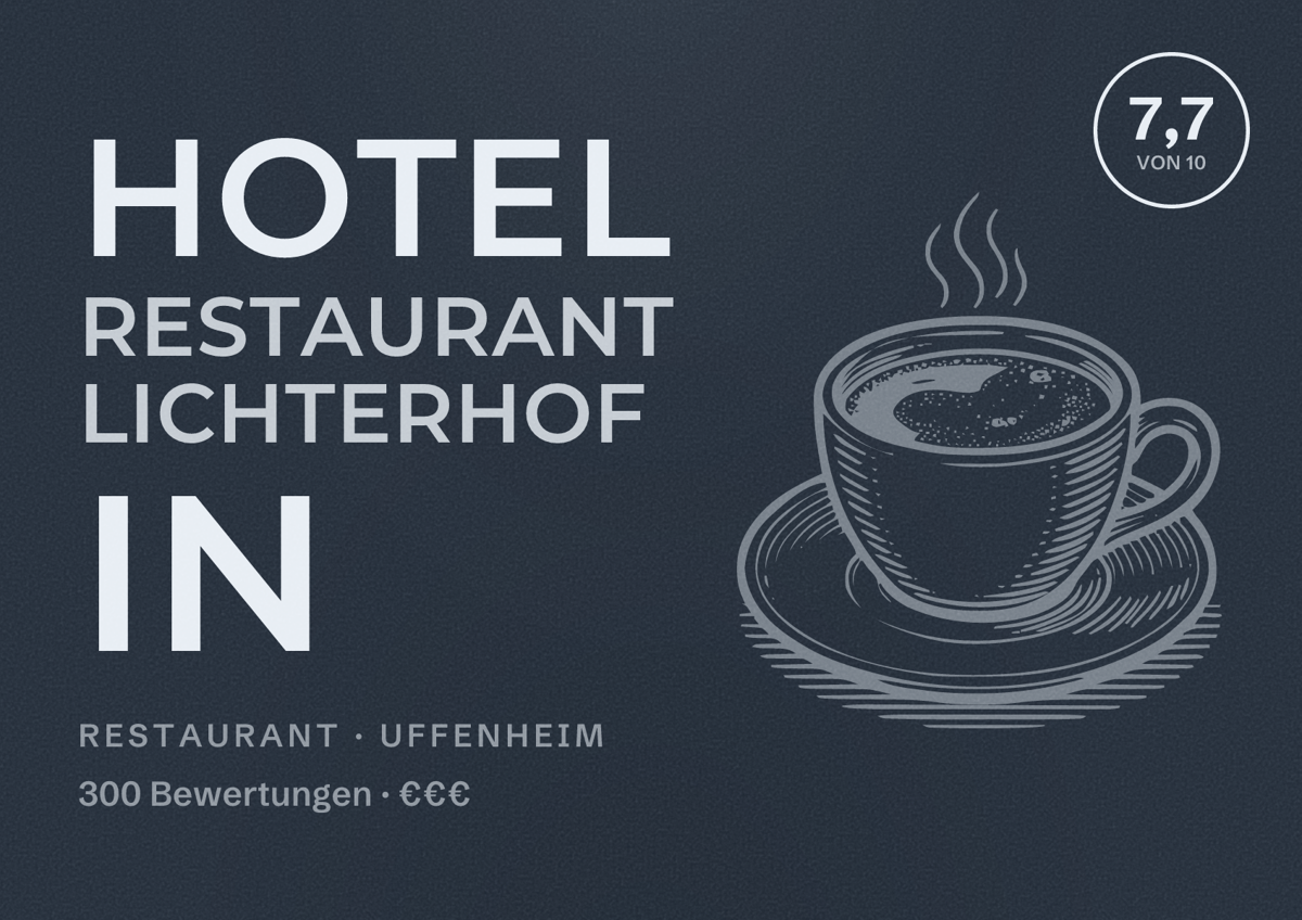 Illustriertes Poster von Hotel Restaurant Lichterhof in, Restaurant in Uffenheim: Bewertung 7,7 von 10 aus 300 Bewertungen, Preisniveau €€€