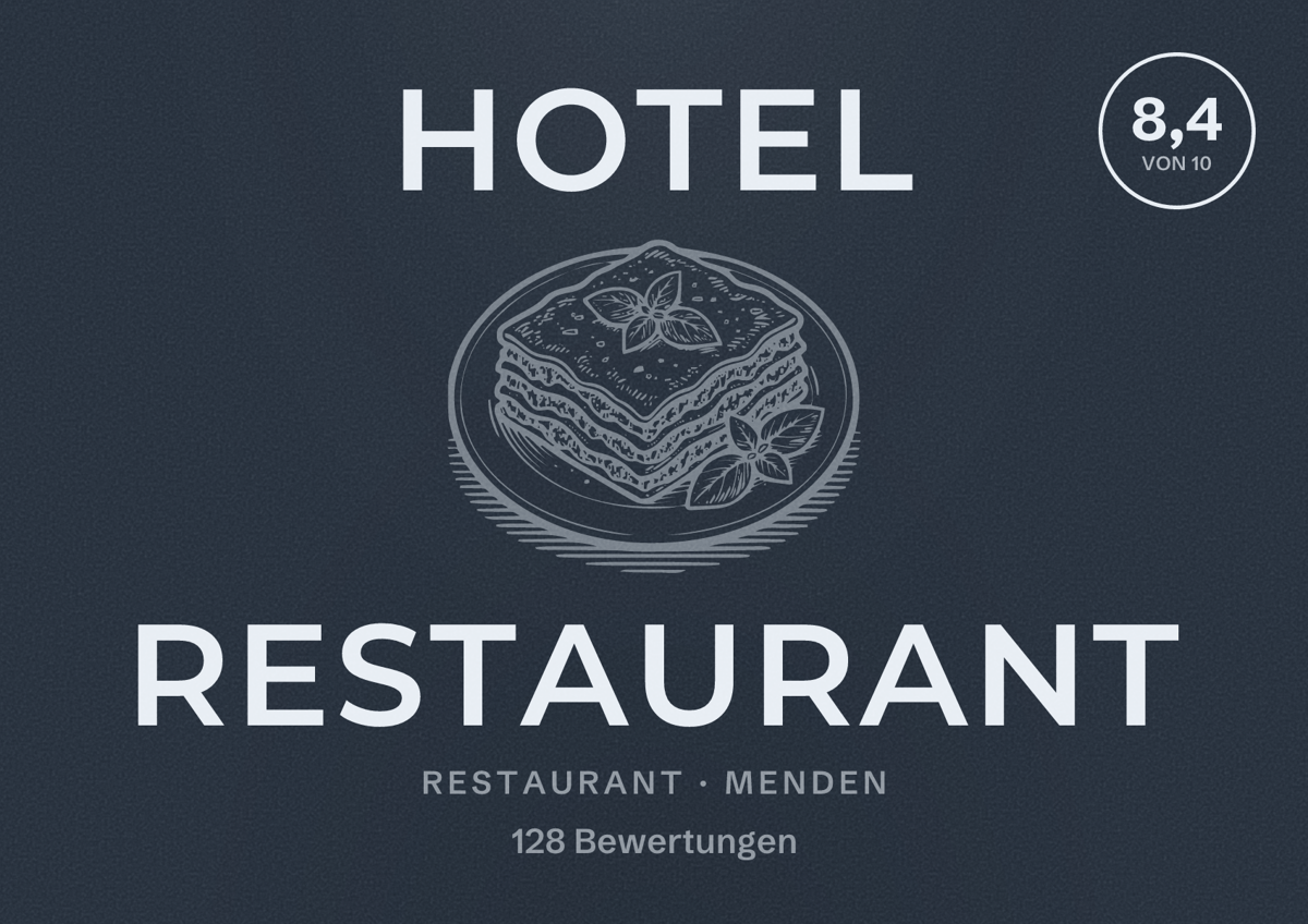 Illustriertes Poster von Hotel Restaurant, Restaurant in Menden: Bewertung 8,4 von 10 aus 128 Bewertungen