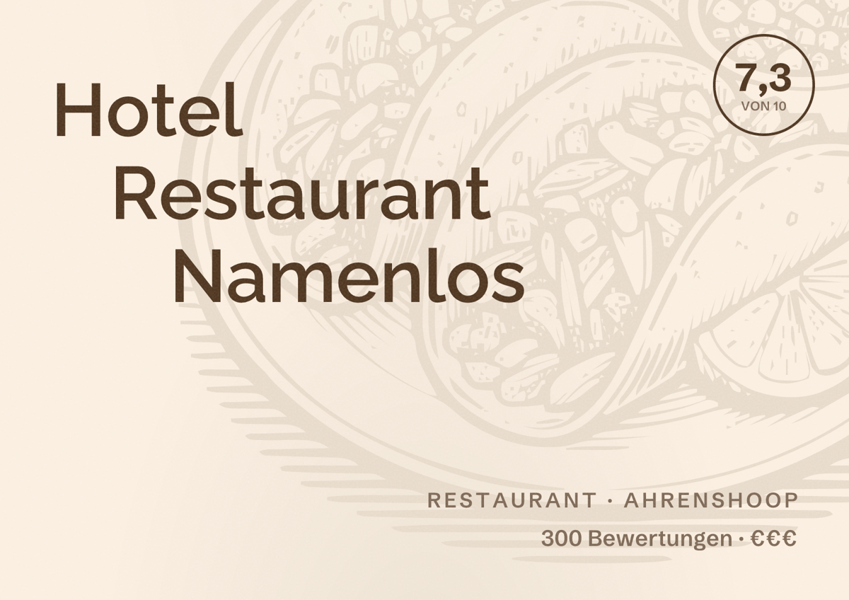 Illustriertes Poster von Hotel Restaurant Namenlos, Restaurant in Ahrenshoop: Bewertung 7,3 von 10 aus 300 Bewertungen, Preisniveau €€€